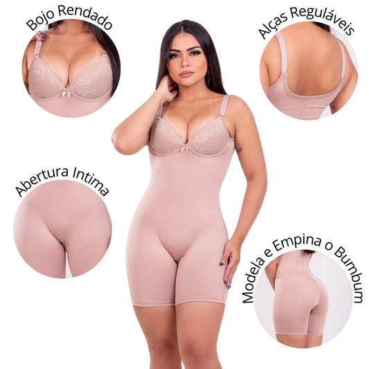 Cinta Macaquinho Modeladora de Alta Compressão Cetinete Body Com Bojo