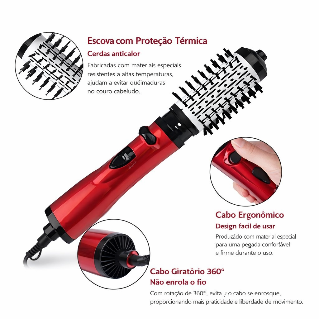 Escova Rotativa Elétrica Secador de cabelo Professinal 2 em 1