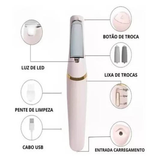 Lixador de Pé Elétrico - Esfoliador Tira Calos Pedicure Portátil-GUI ANA