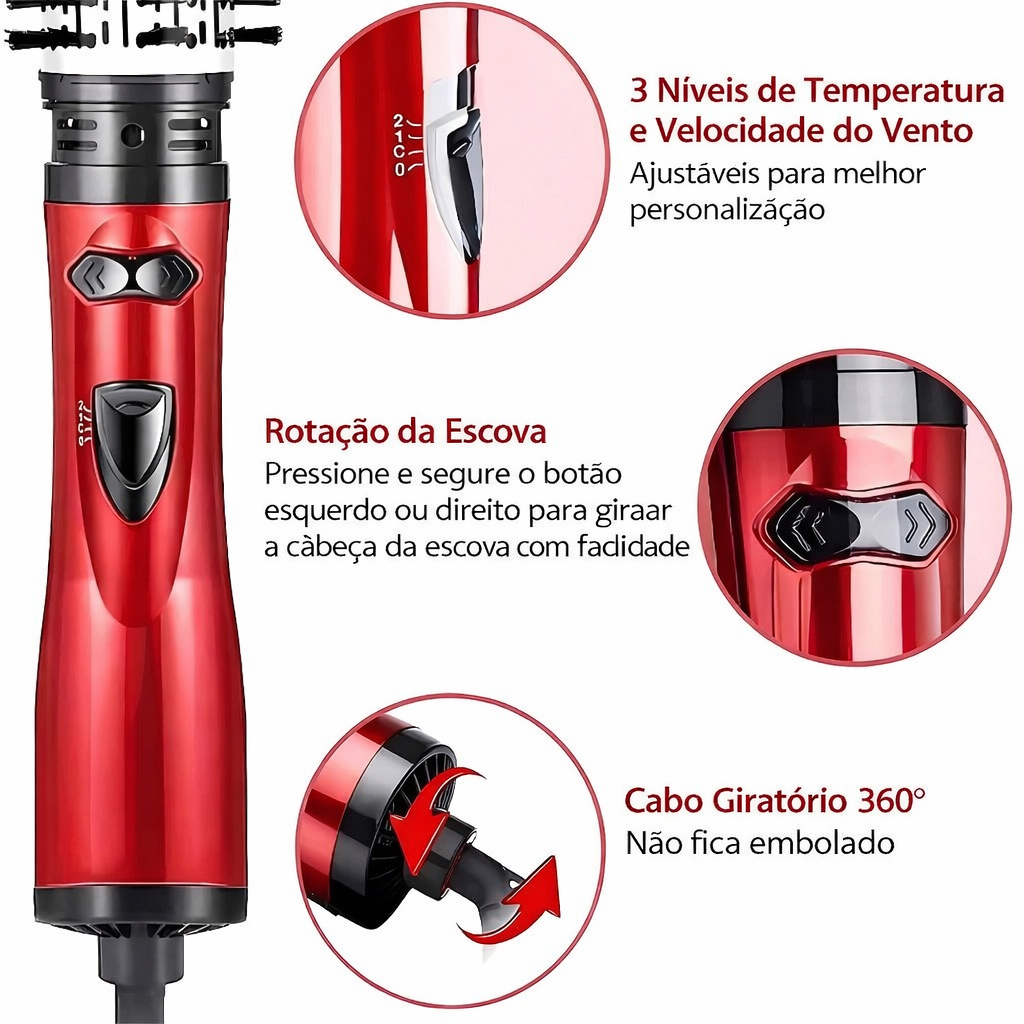 Escova Rotativa Elétrica Secador de cabelo Professinal 2 em 1