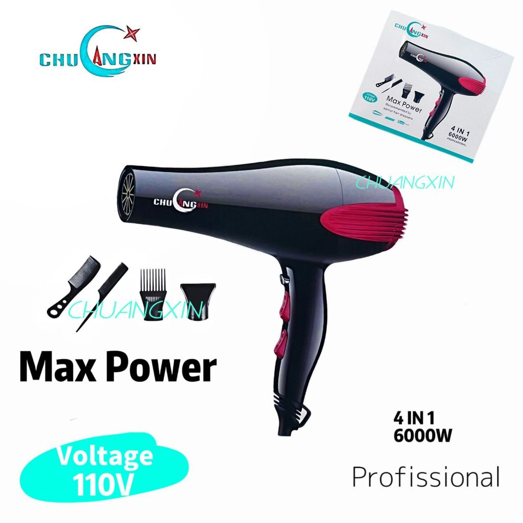 Secador de Cabelo Profissional Turbo 4 em 1 Alta Potência 110V/220V