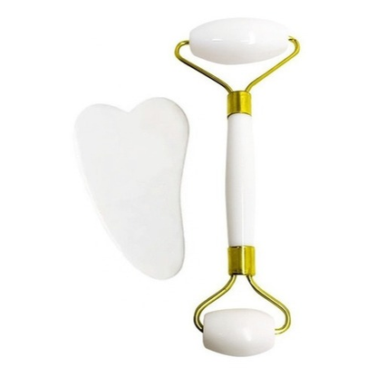 Kit Massagem Facial Anti-Rugas com Rolo de Jade e Placa Gua Sha