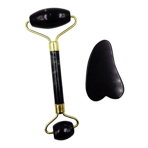Kit Massagem Facial Anti-Rugas com Rolo de Jade e Placa Gua Sha