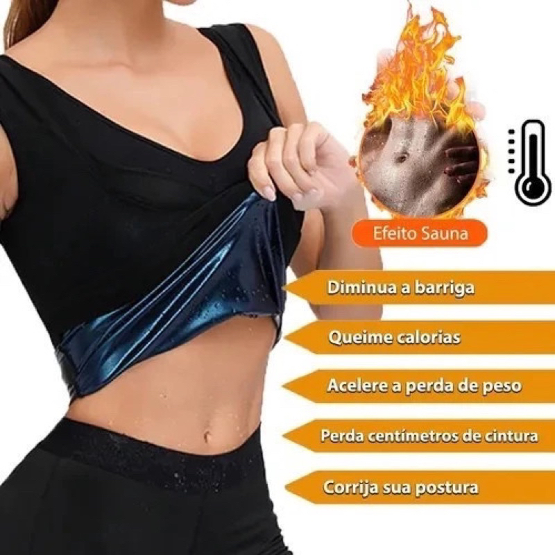 Camisa Regata Termica Cinta Compressão Abdominal Sauna Modeladora Redutora Medidas Unissex