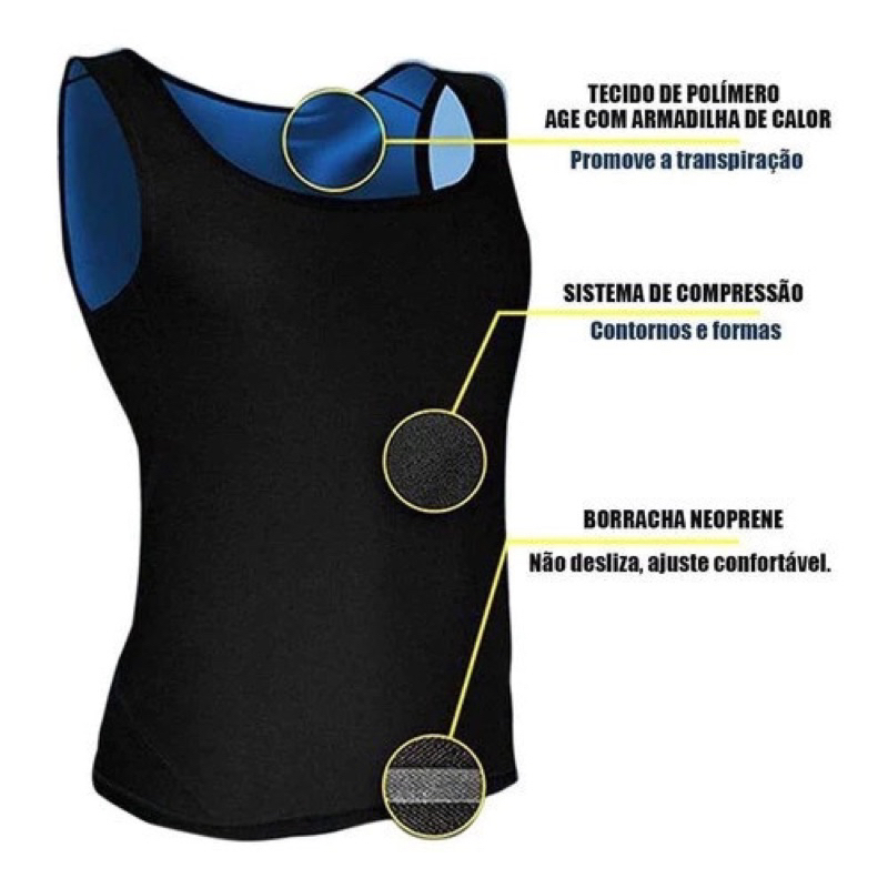 Camisa Regata Termica Cinta Compressão Abdominal Sauna Modeladora Redutora Medidas Unissex