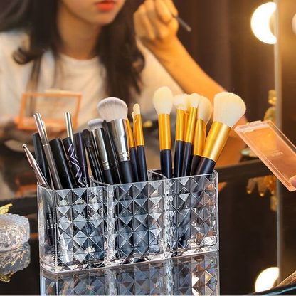 Porta Pincel Diamante Organizador Acrílico Maquiagem 3 OU 4 divisorias