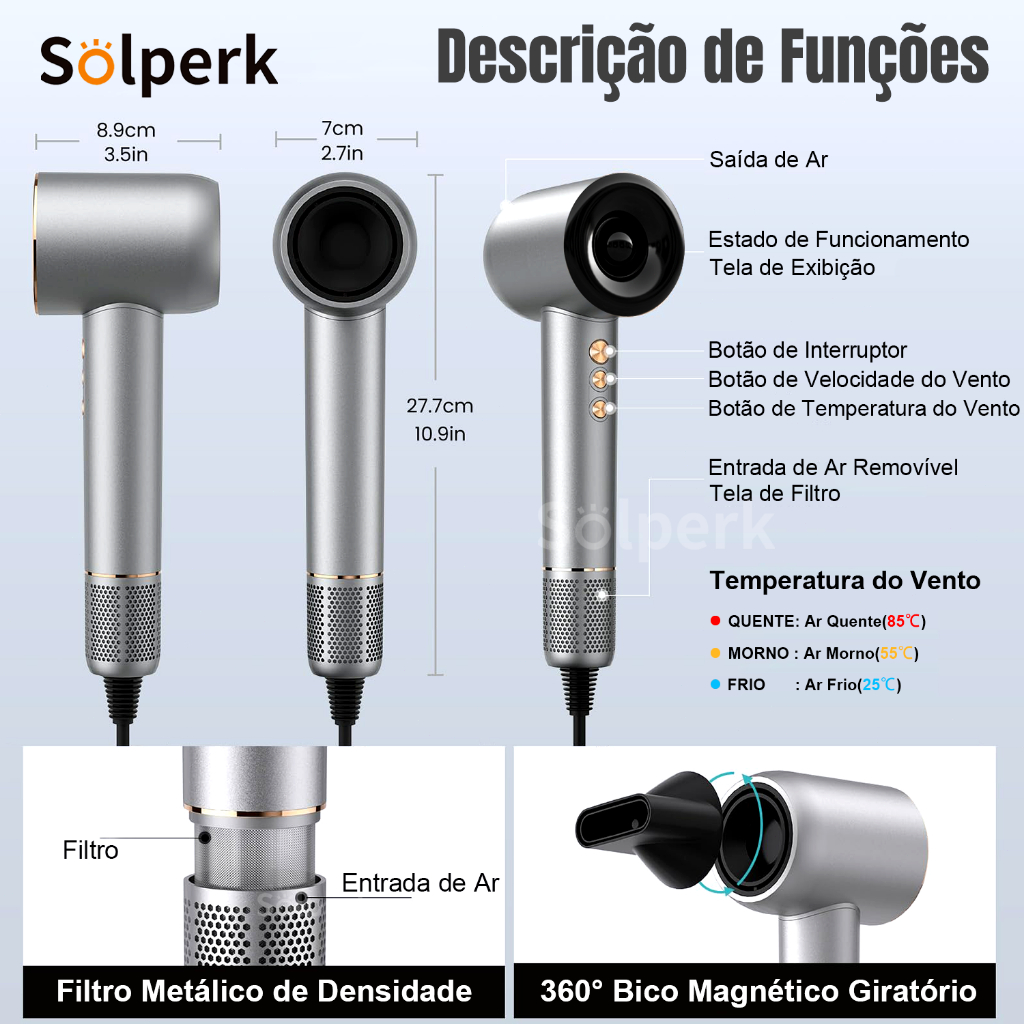 Secador de Cabelo profissional 110V 1500W - com Secagem Rápida Alta Velocidade 120000 RPM