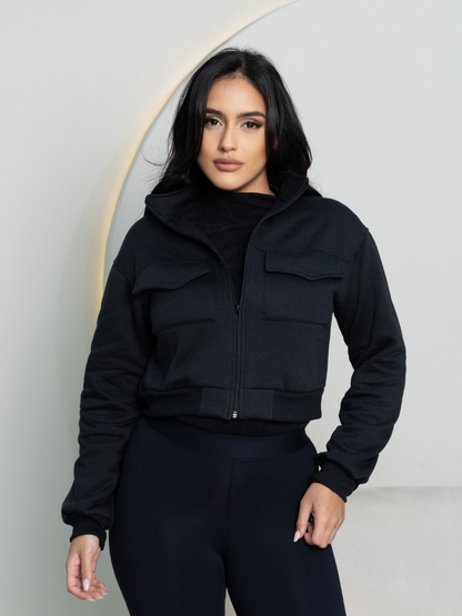 Moletom Casaco Feminino de Manga Longa com Zíper para Outono-Inverno 43B短