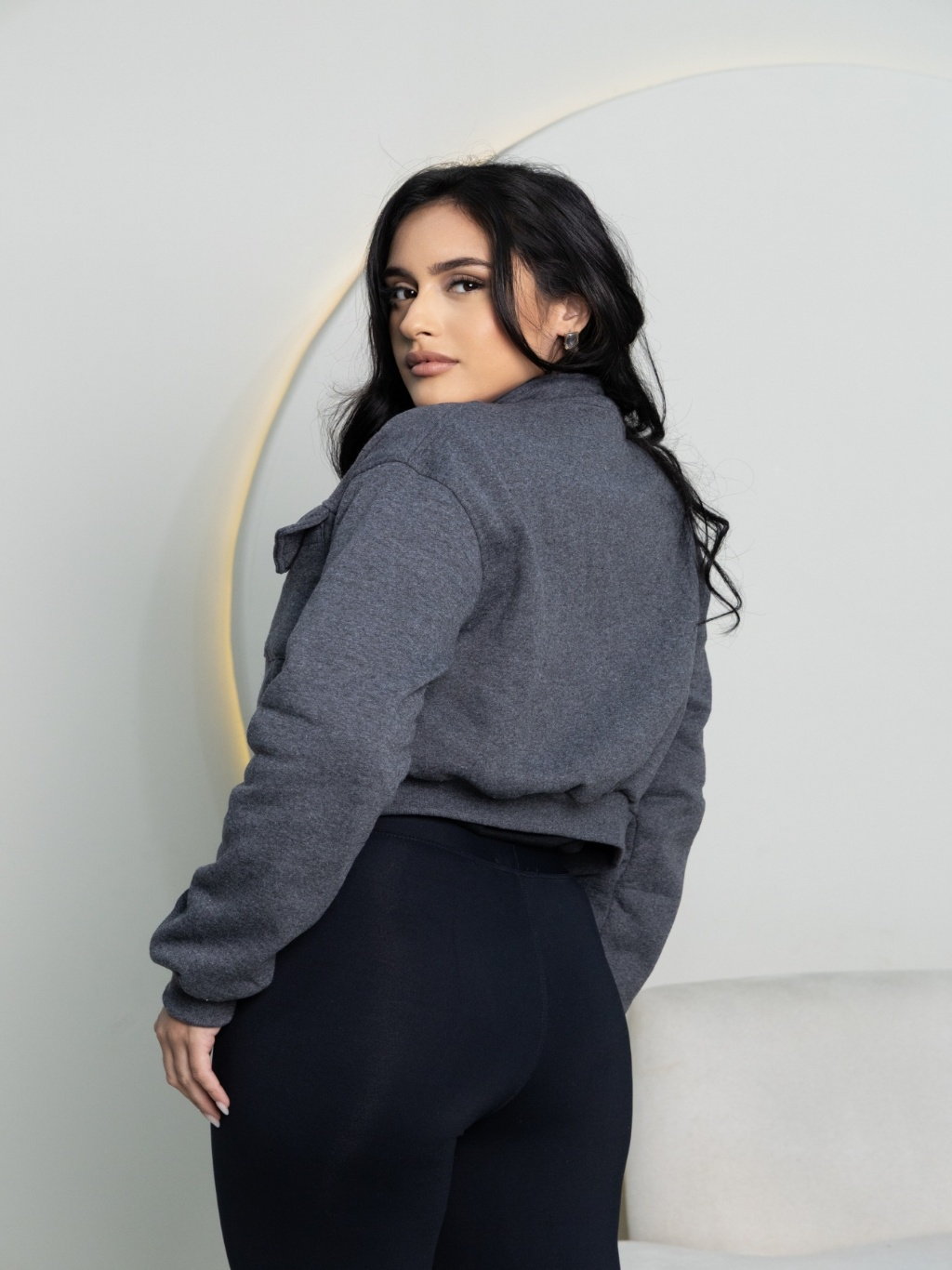 Moletom Casaco Feminino de Manga Longa com Zíper para Outono-Inverno 43B短