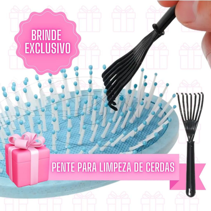 Kit 5 Escovas de Cabelo + Touca de Cetim – Raquete Fashion, Mágica, Polvo, Massageadora de Silicone