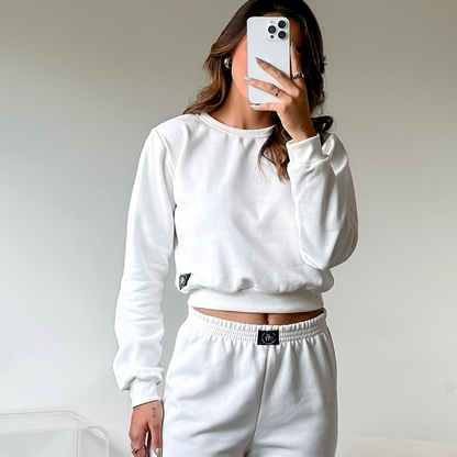 Conjunto Moletom Feminino Blusa manga longa Flanelado Veludo sem bordado cropped + calça pantalona