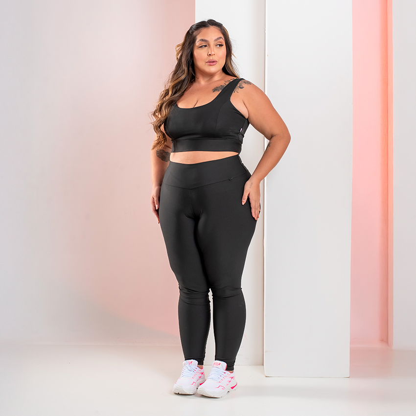 Conjunto Kit Plus Size Calça Legging + Top Feminino Fitness Academia Bojo Removível Zero Transparência Alta Qualidade