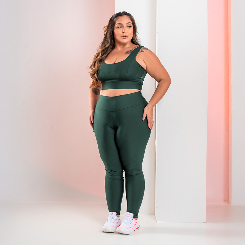 Conjunto Kit Plus Size Calça Legging + Top Feminino Fitness Academia Bojo Removível Zero Transparência Alta Qualidade