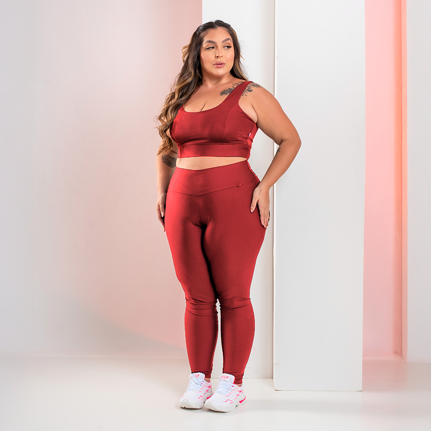 Conjunto Kit Plus Size Calça Legging + Top Feminino Fitness Academia Bojo Removível Zero Transparência Alta Qualidade
