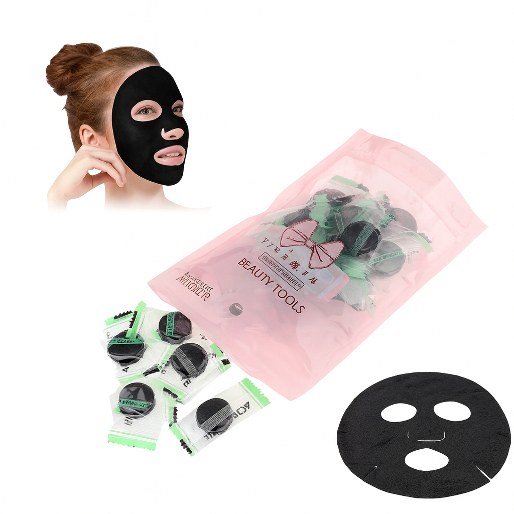 Kit 200 Máscaras Facial Preta Carvão De Bambu Desidratada Descartável Limpezal Para Skin Care