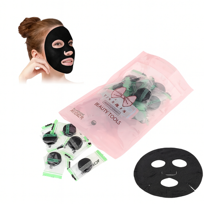 Kit 200 Máscaras Facial Preta Carvão De Bambu Desidratada Descartável Limpezal Para Skin Care