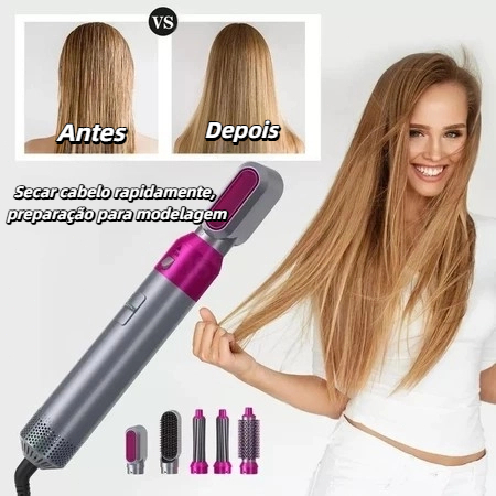 Escova 5 em 1 Profissional Secador Pente, Modelador Aumenta Volume Rapidamente Fácil de Usar Resultados de Salão