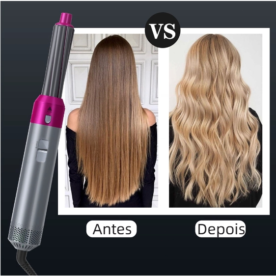 Escova 5 em 1 Profissional Secador Pente, Modelador Aumenta Volume Rapidamente Fácil de Usar Resultados de Salão