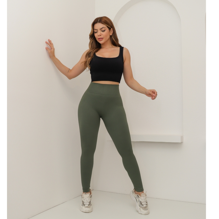 Calça Feminina Legging Esportiva Canelada Poliamida Academia Elástica Fitness 3RD SD1140/1438