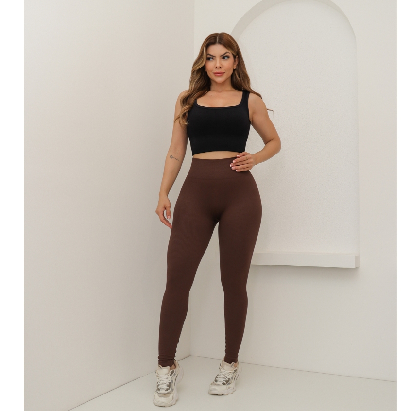 Calça Feminina Legging Esportiva Canelada Poliamida Academia Elástica Fitness 3RD SD1140/1438