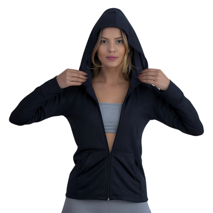 Jaqueta Casaquinho Feminino com Ziper e Capuz Dryfit Academia Proteção Solar