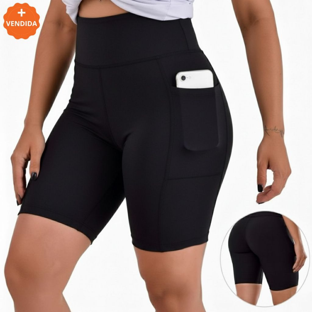 Bermuda Ciclista Feminina Academia Com Bolso Lateral Conforto E Segurança Zero Transparência