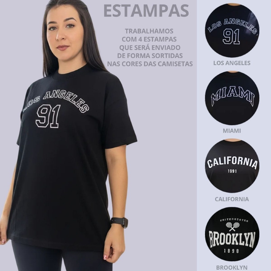 Kit 3 Camiseta Oversized Feminina California Streetwear Blusão Camisetão Treino Academia Algodão