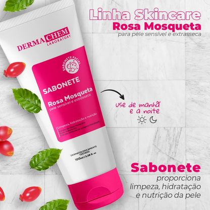 Kit skincare rosa mosqueta limpeza de pele bruma facial