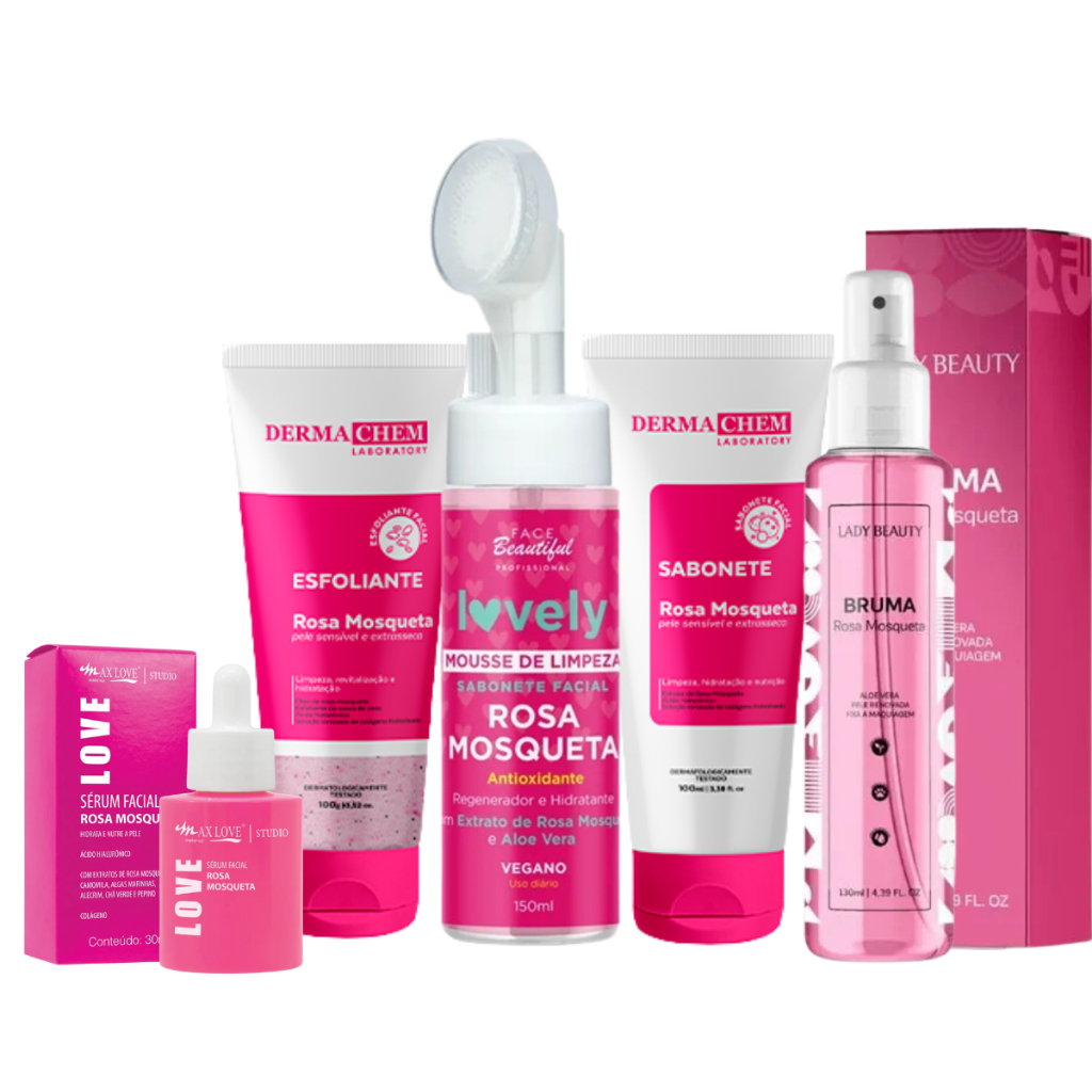 Kit skincare rosa mosqueta limpeza de pele bruma facial
