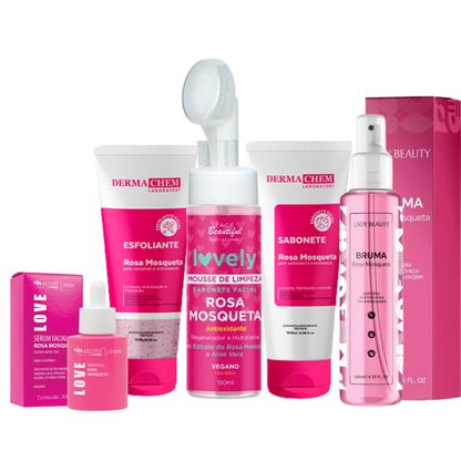 Kit skincare rosa mosqueta limpeza de pele bruma facial