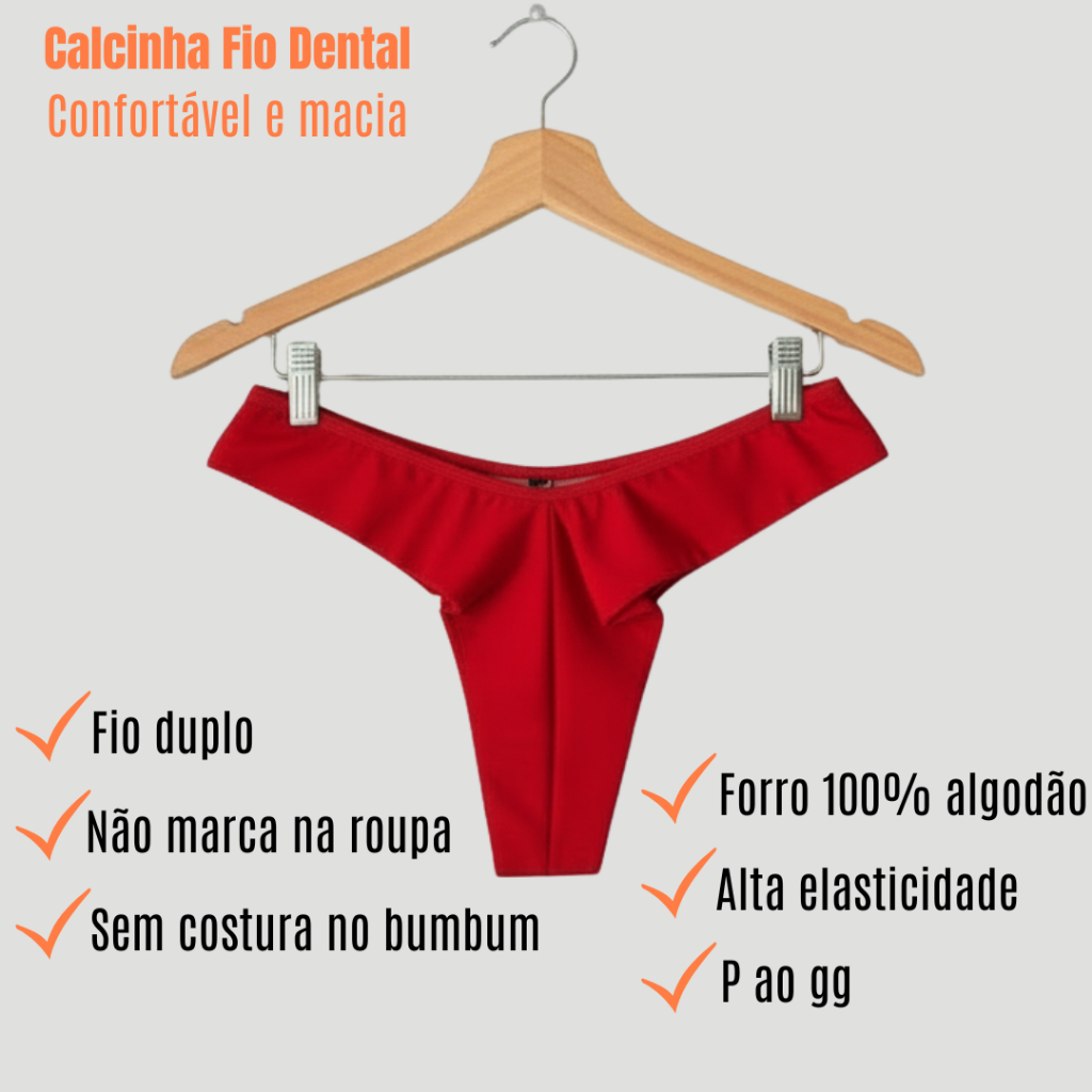 Kit com 10 ou 5 Calcinhas Fio Dental Duplo Empina Bumbum Conforto Sensual Levanta Bumbum