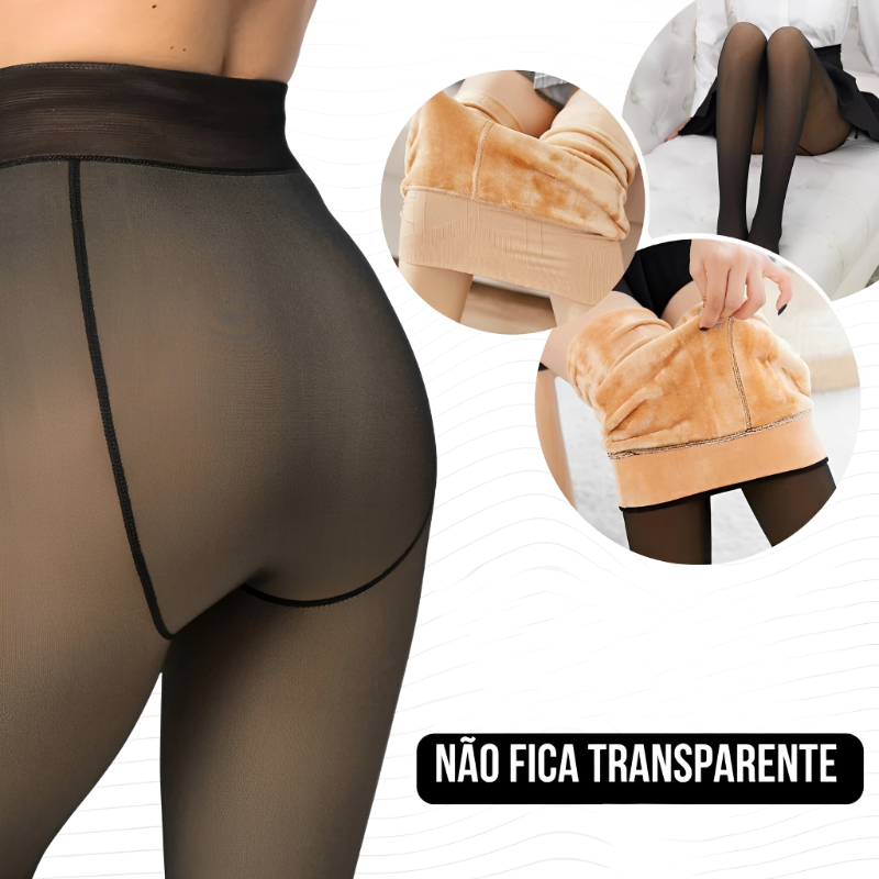 Meia-Calça Térmica Feminina Peluciada Translúcida Alta Elasticidade Super Quente Para Inverno