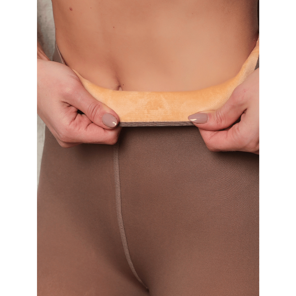 Meia Calça Marrom/Bege Térmica Forrada Peluciada Translúcida Lã Quente Feminina Para Inverno P/M/G