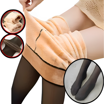 Meia-Calça Térmica Feminina Peluciada Translúcida Alta Elasticidade Super Quente Para Inverno