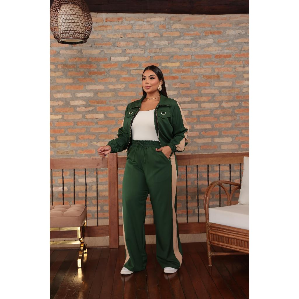 Cojunto Feminino Plus Size Calça e Jaqueta em Tecido Luiz Twill Bonito e Elegante