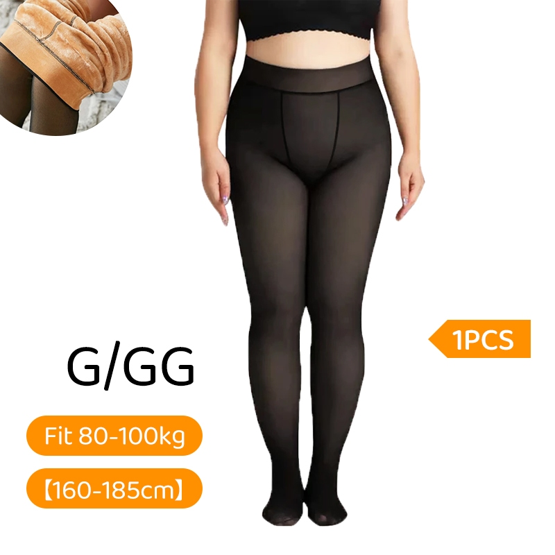 Meia-Calça Térmica Feminina Peluciada Translúcida Alta Elasticidade Super Quente Para Inverno