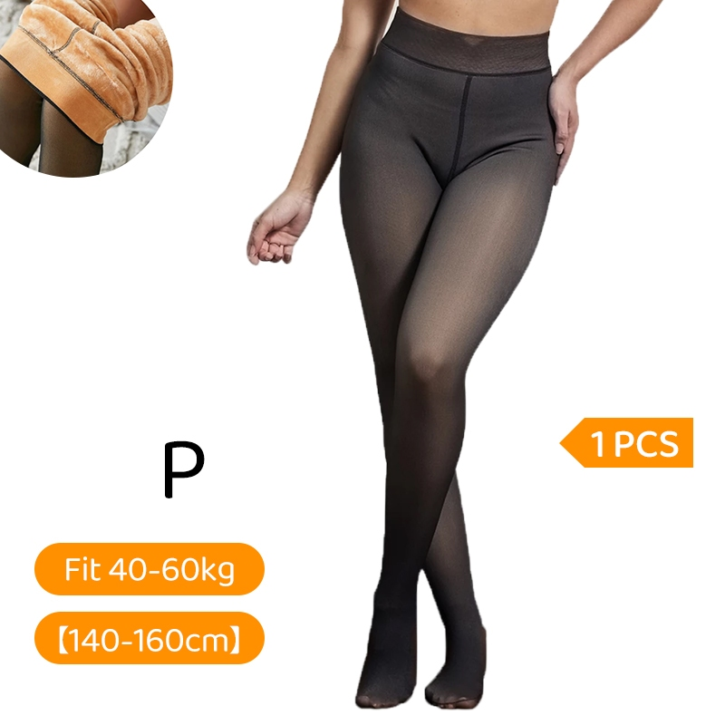 Meia-Calça Térmica Feminina Peluciada Translúcida Alta Elasticidade Super Quente Para Inverno
