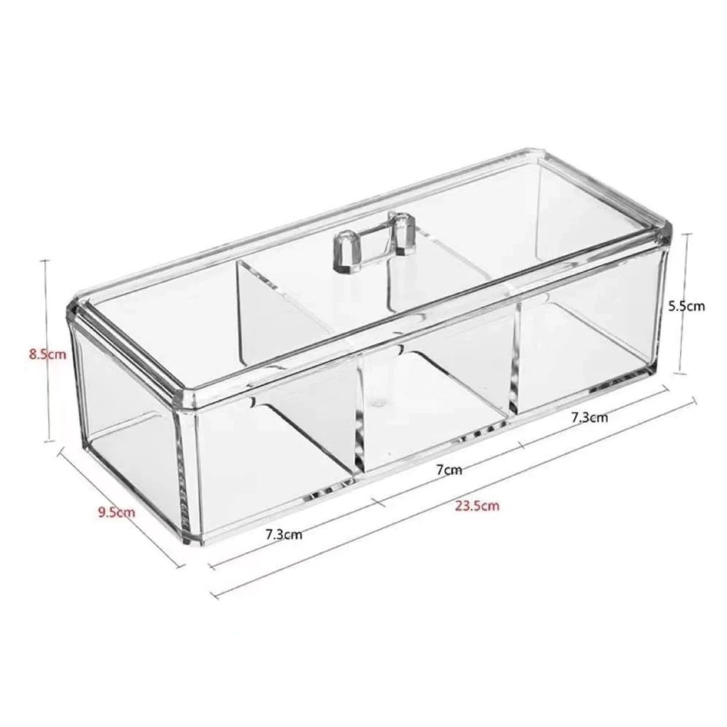 Caixa em acrílico organizador grande com 3 divisórias + tampa ABCSHOP
