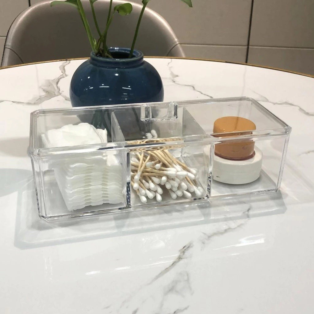 Caixa em acrílico organizador grande com 3 divisórias + tampa ABCSHOP