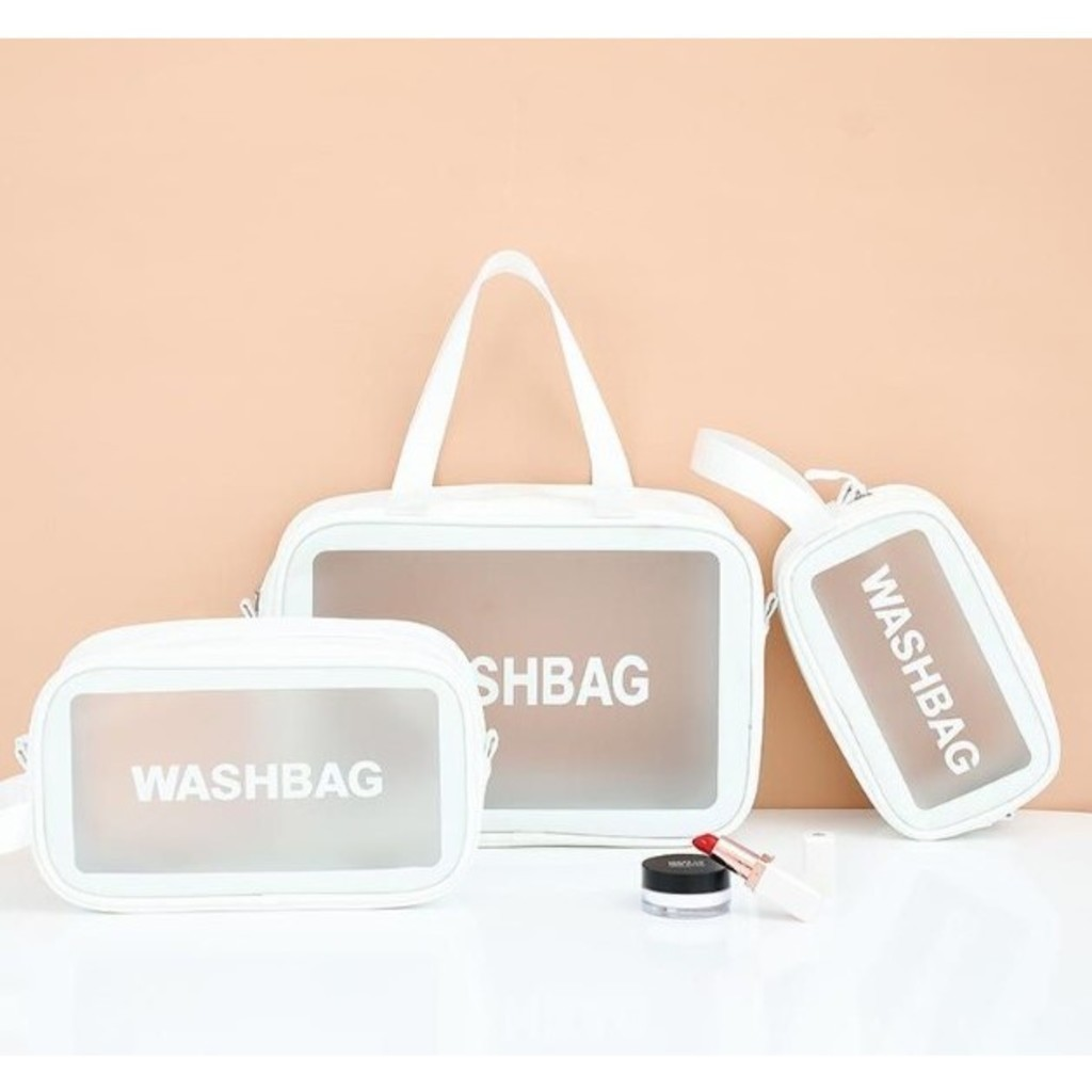 Kit 3 Bolsas Necessaires Wahsbag Transparente À Prova d’água