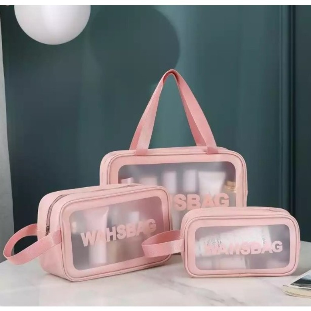 Kit 3 Bolsas Necessaires Wahsbag Transparente À Prova d’água