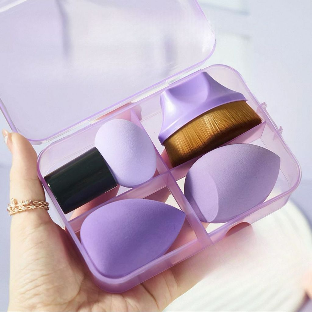Conjunto de Maquiagem com Estojo e Esponjas Profissionais + Pincel para Base Corretivo e Acabamento
